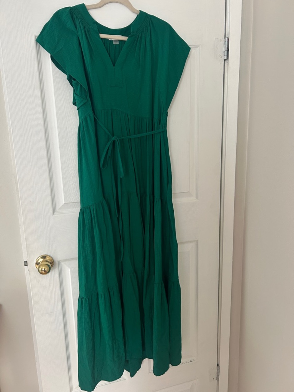 Calvin Klein Emerald Green Tiered Maxi Dress with Waist Tie